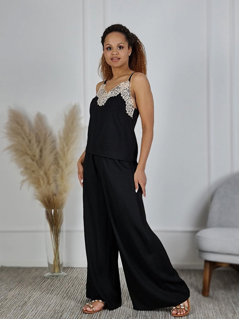 Костюм Kontatto топ и брюки с кружевом черный , фотография №1