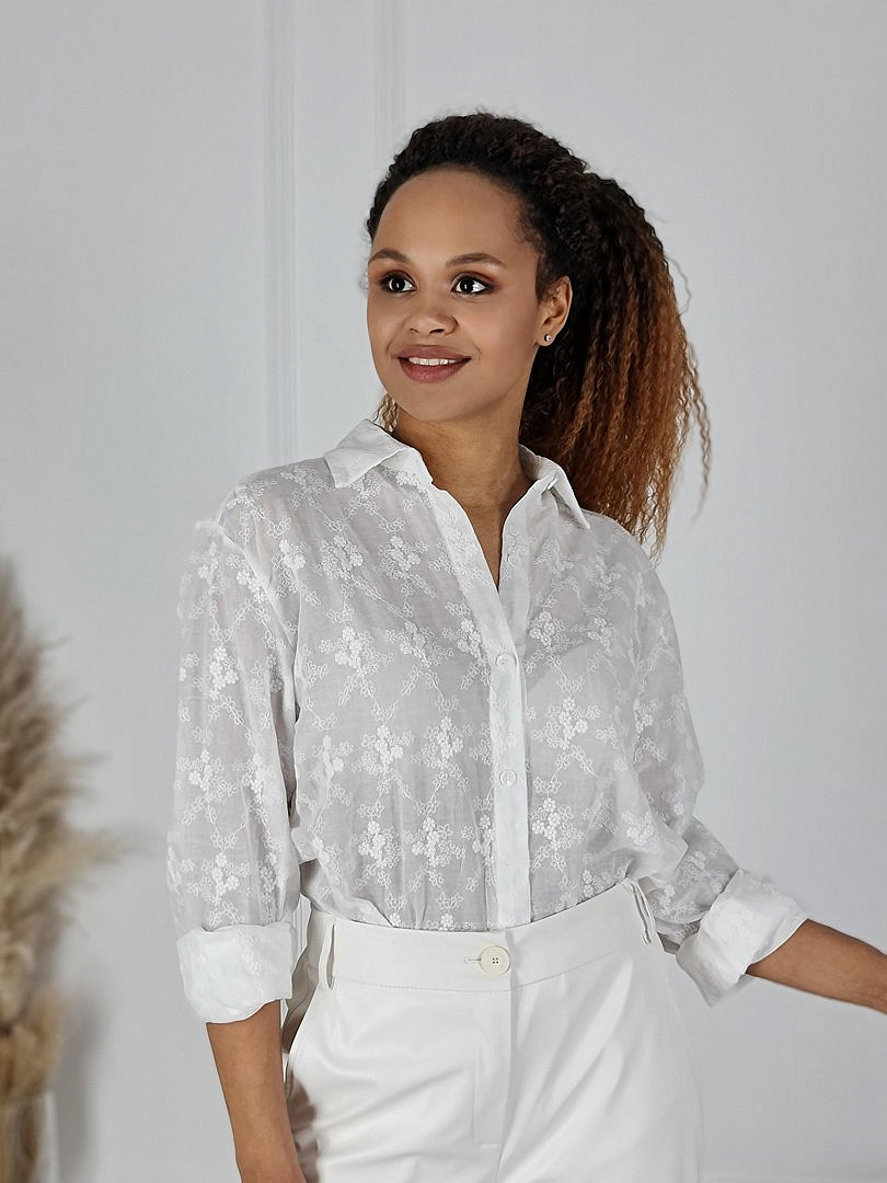 Рубашка J-Clair с узором "Цветочки" белая, фотография №1