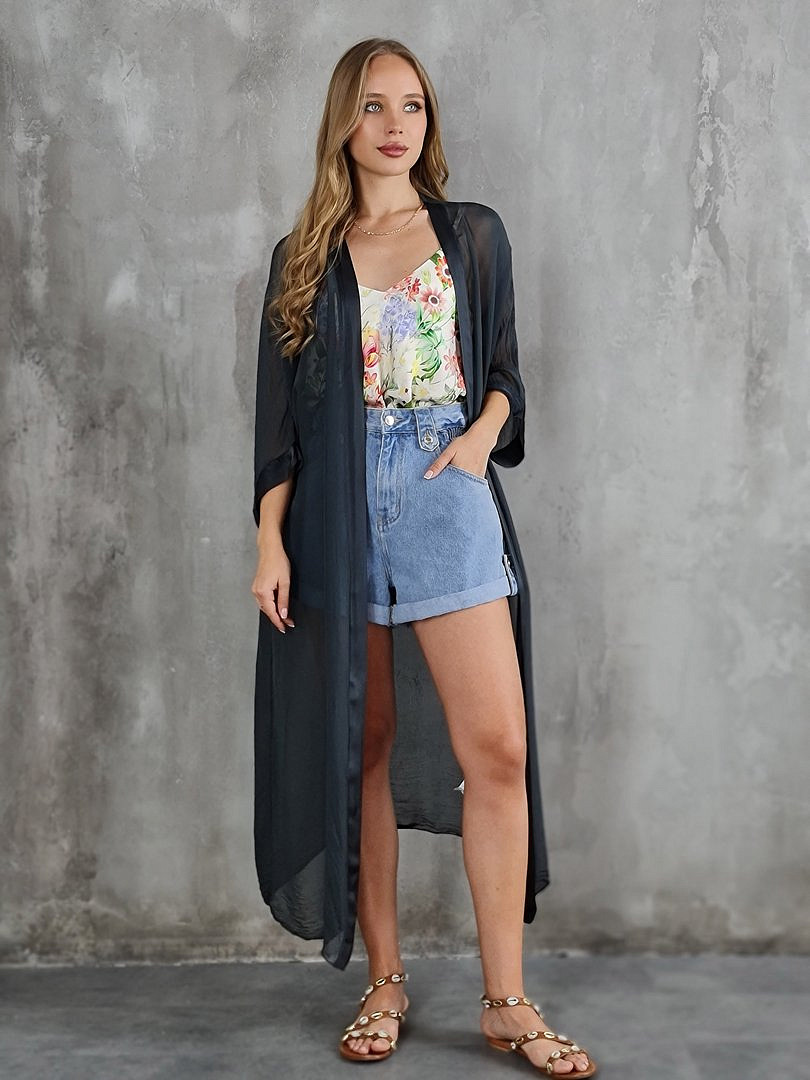 Накидка Pura Seta длинная шёлковая тёмно-синяя, фотография №1