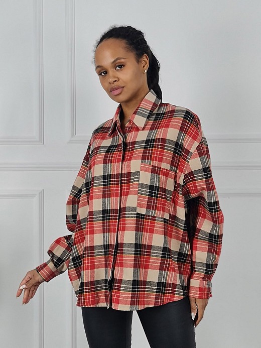 Рубашка Philia loft в клетку красная с украшением 