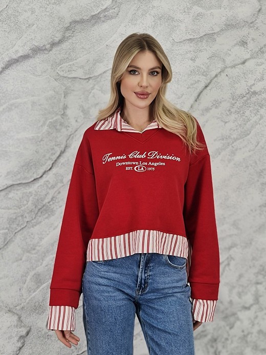 Джемпер MIHO'S с имитацией рубашки красный