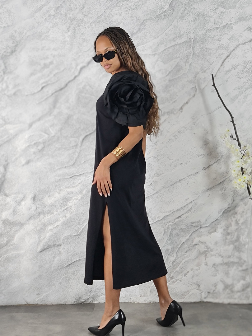 Платье Souvenir с рукавами-воланами черное, фотография №2