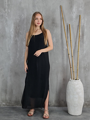 Платье Silk New длинное на лямках черное
