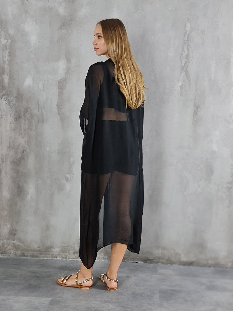 Накидка Pura Seta длинная шёлковая чёрная, фотография №5