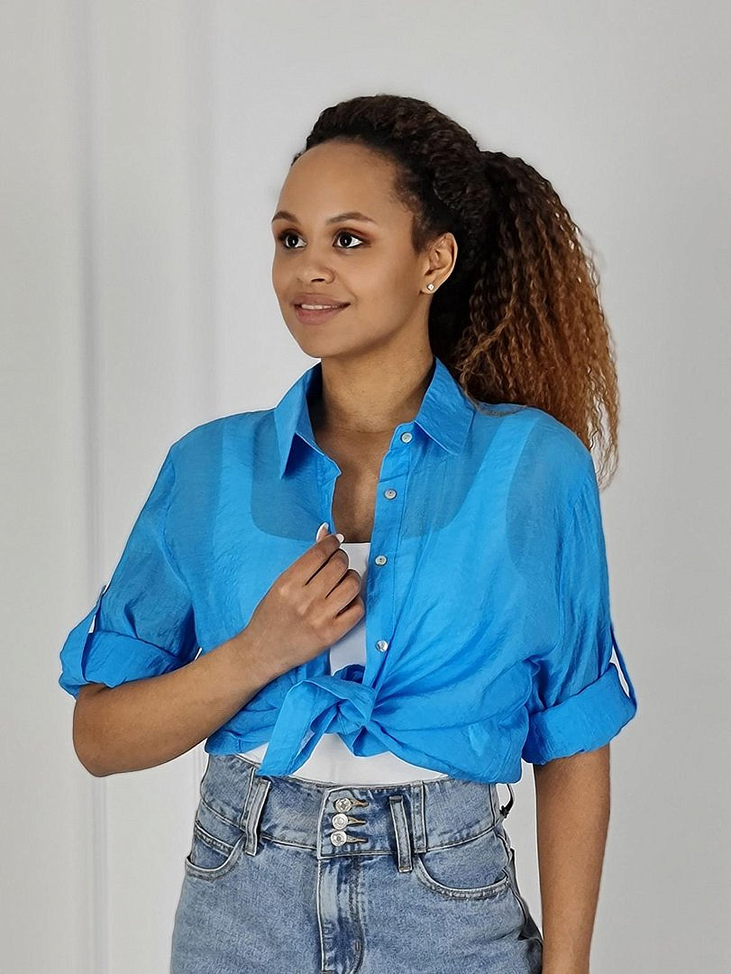 Рубашка Melany из тонкого хлопка ярко-голубая , фотография №1