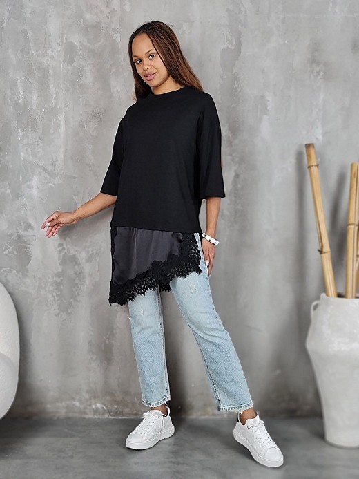 Платье MIHO'S с кружевом внизу черное 