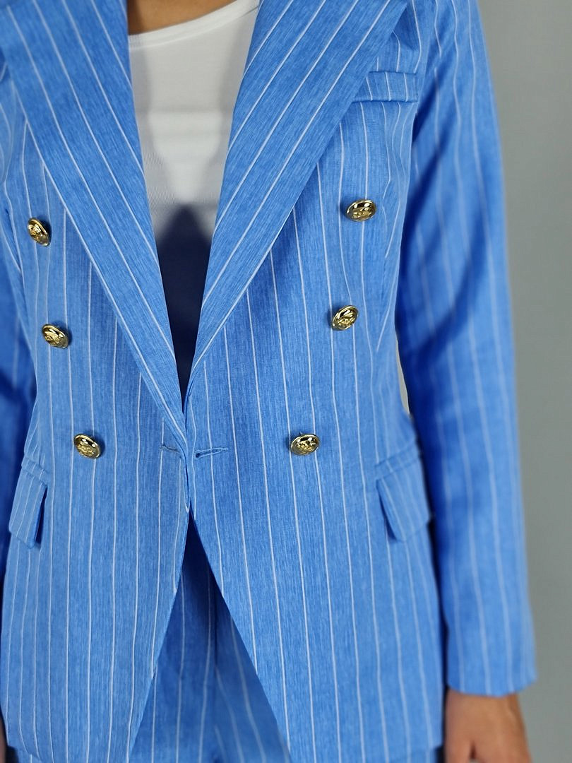 Костюм Lumina в полосочку с золотыми пуговицами голубой , фотография №4