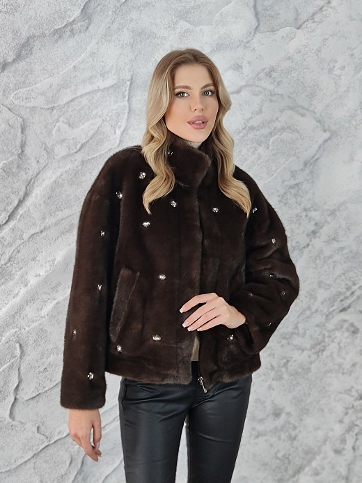 Шуба Vicolo экомех с камнями шоколад