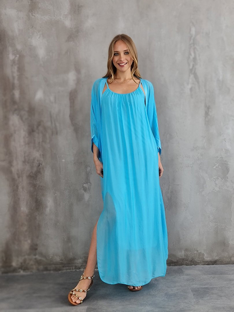 Комплект Segreto шёлковый платье и накидка голубой, фотография №2