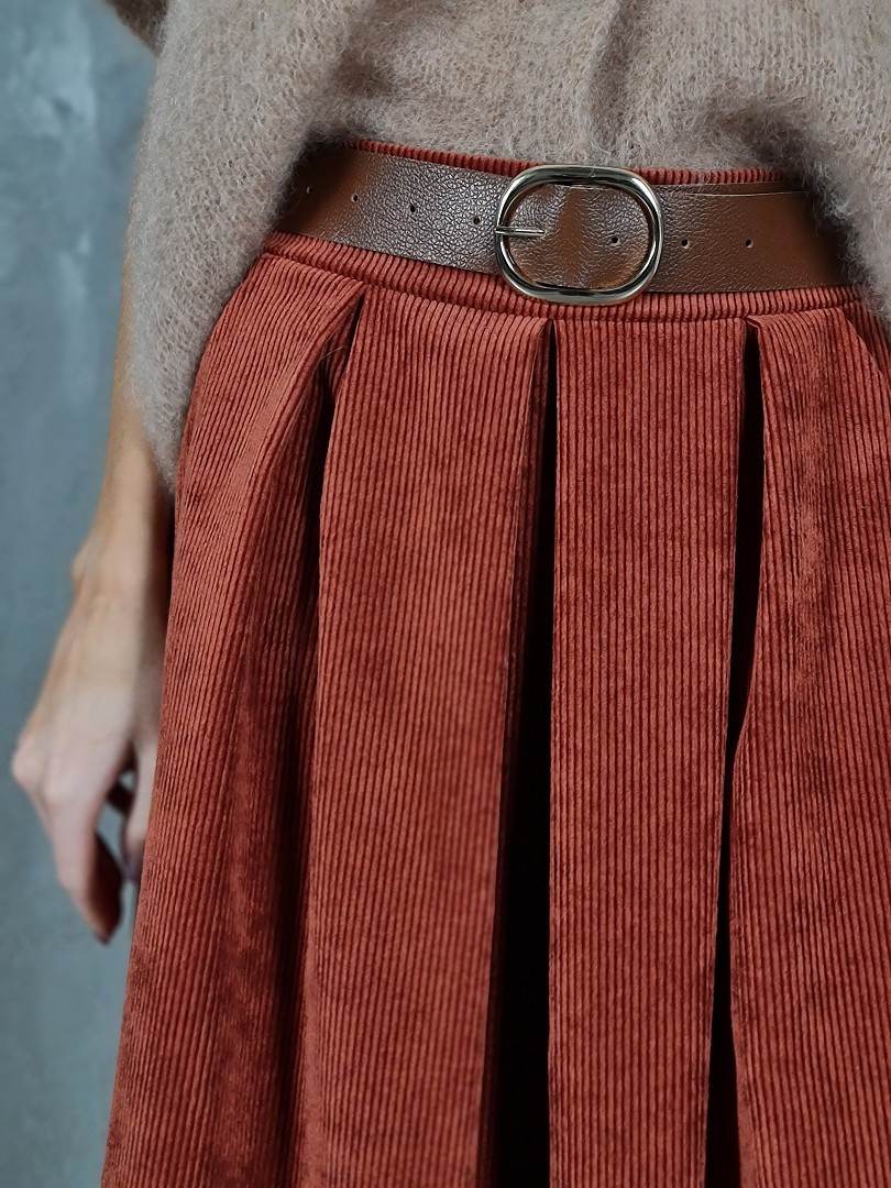 Юбка Firenze вельветовая миди с поясом оранжевая, фотография №4