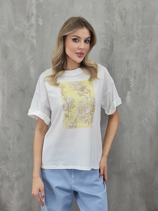 Футболка Imperial с желтым принтом цветы белая