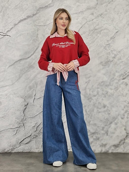 Костюм MIHO'S джемпер с имитацией рубашки и брюки джинсовые