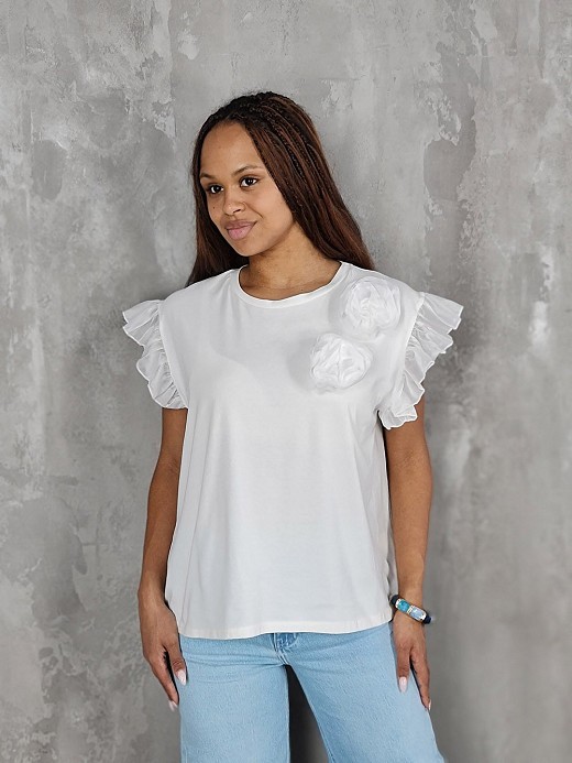 Футболка MIHO'S с розами белыми на груди белая