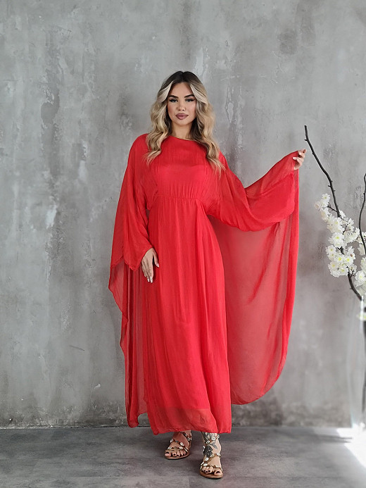 Платье CLOTHÉ с длинным прозрачным рукавом красное