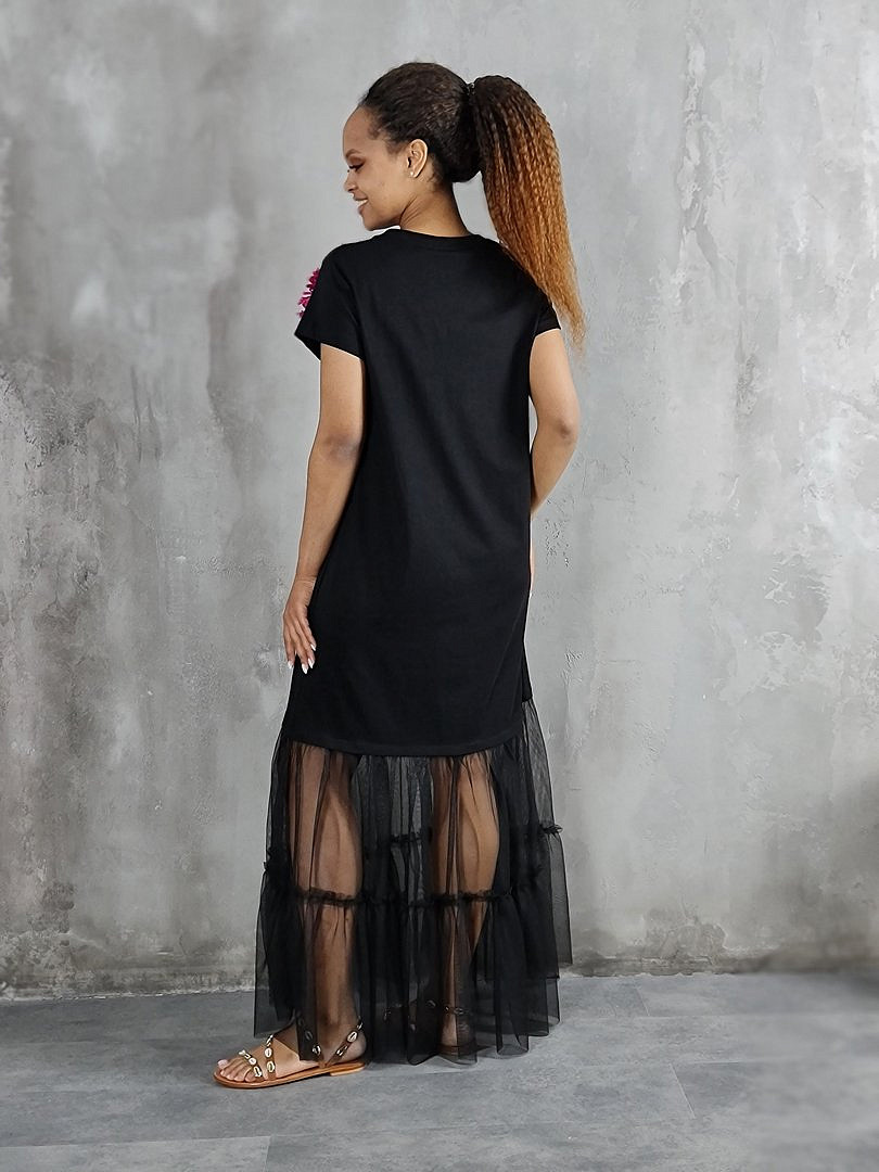 Платье Vicolo с сетчатым низом и брошью "Цветок" чёрное, фотография №4