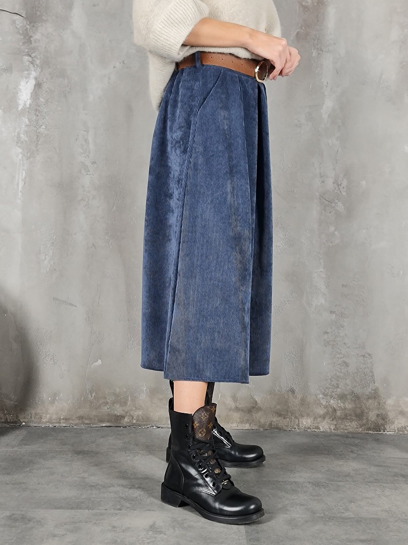 Юбка Firenze вельветовая миди с поясом синяя, фотография №2