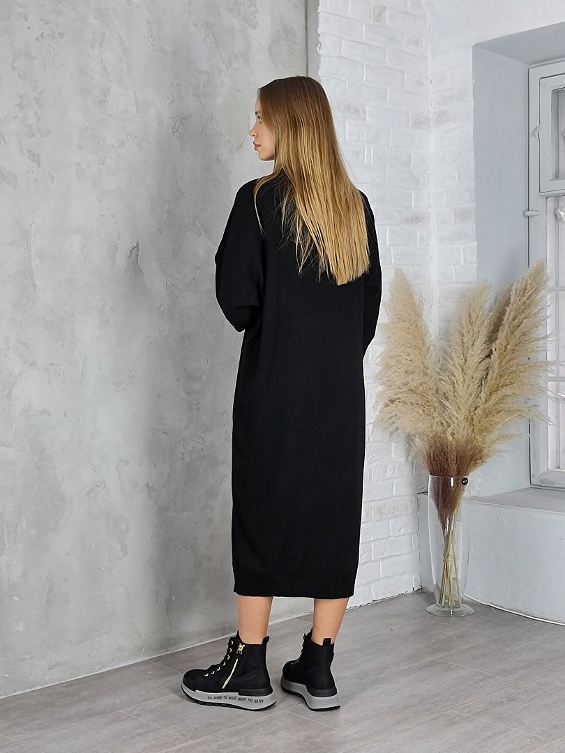 Платье Kontatto трикотажное макси с рукавом до локтя чёрное, фотография №2