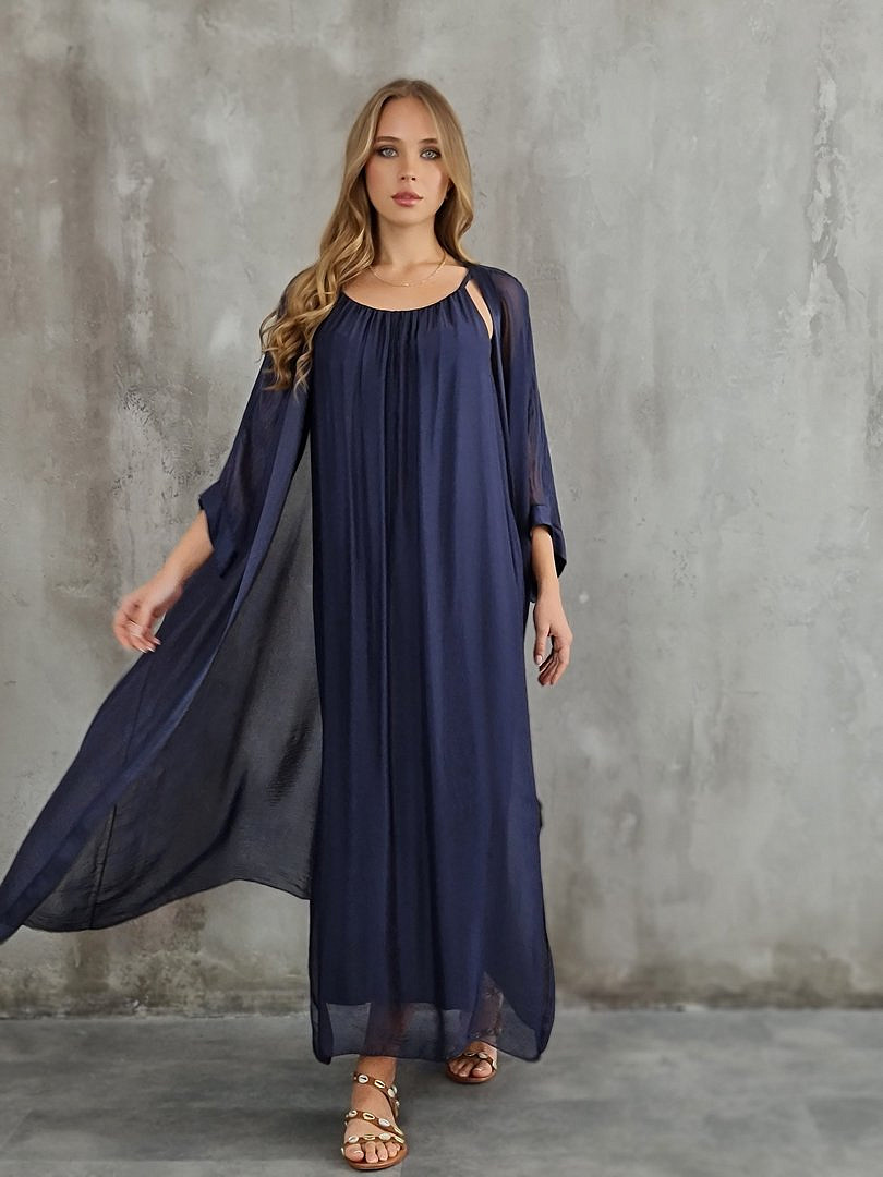 Комплект Segreto шёлковый платье и накидка тёмно-синий, фотография №1