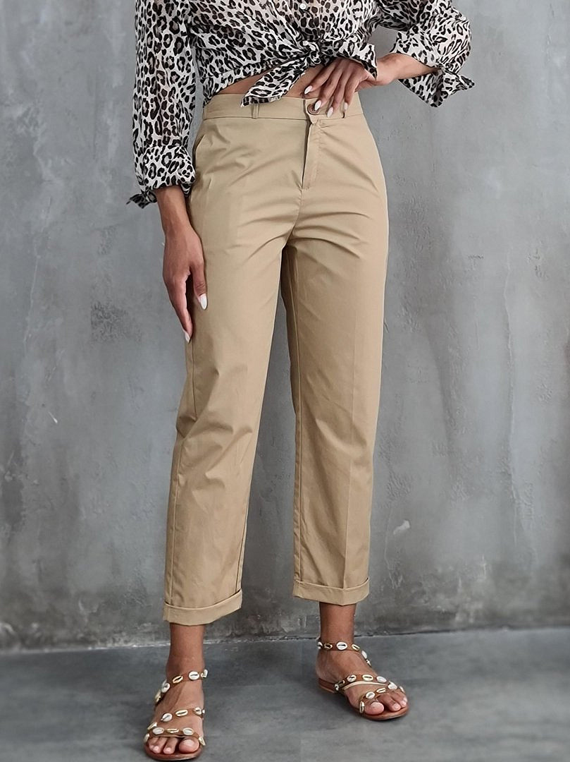 Брюки Imperial классик на резинке сзади, с подворотами бежевые, фотография №1