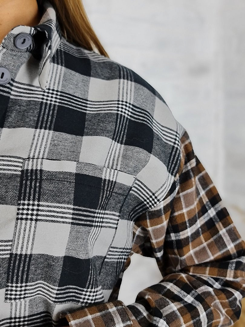 Рубашка Imperial с принтом крупная и мелкая клетка серая/какао, фотография №3