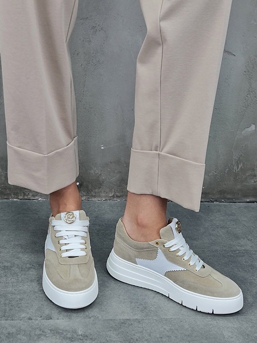 Кеды FEDERICA LANCIONI с белыми вставками замшевые бежевые