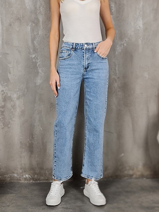 Джинсы Miss Bonbon с узором складки синие