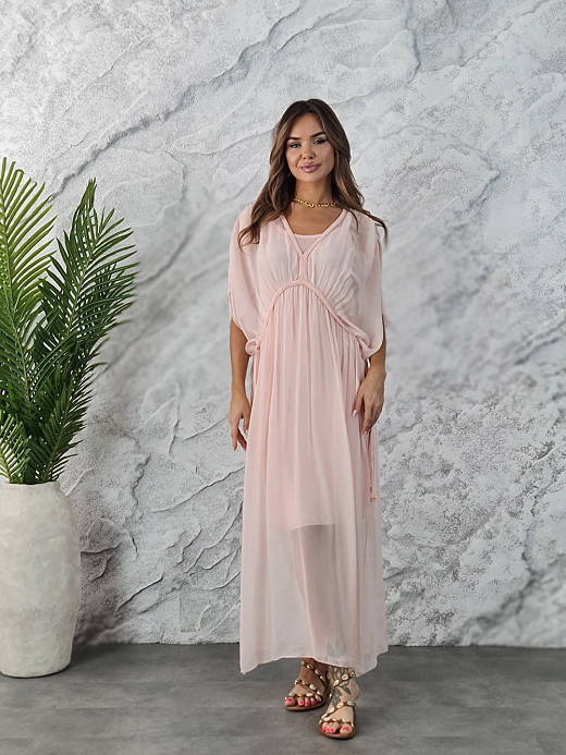 Платье Silk New с вышивкой косичкой пудра