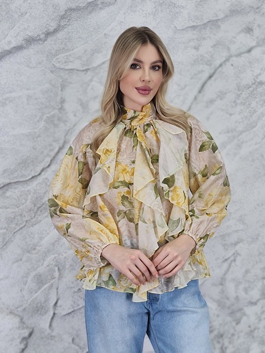 Блузка BluRoyal цветочный принт желтая