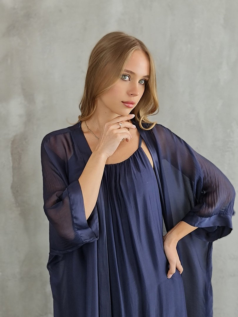 Комплект Segreto шёлковый платье и накидка тёмно-синий, фотография №5
