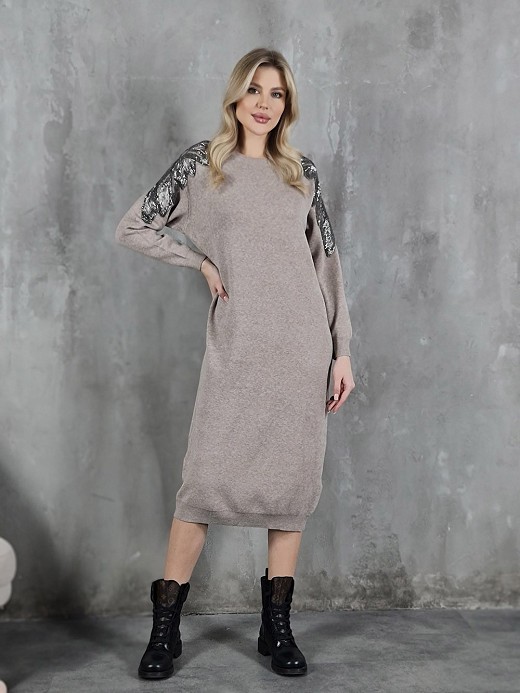 Платье ENZORIA с вышивкой тауп 