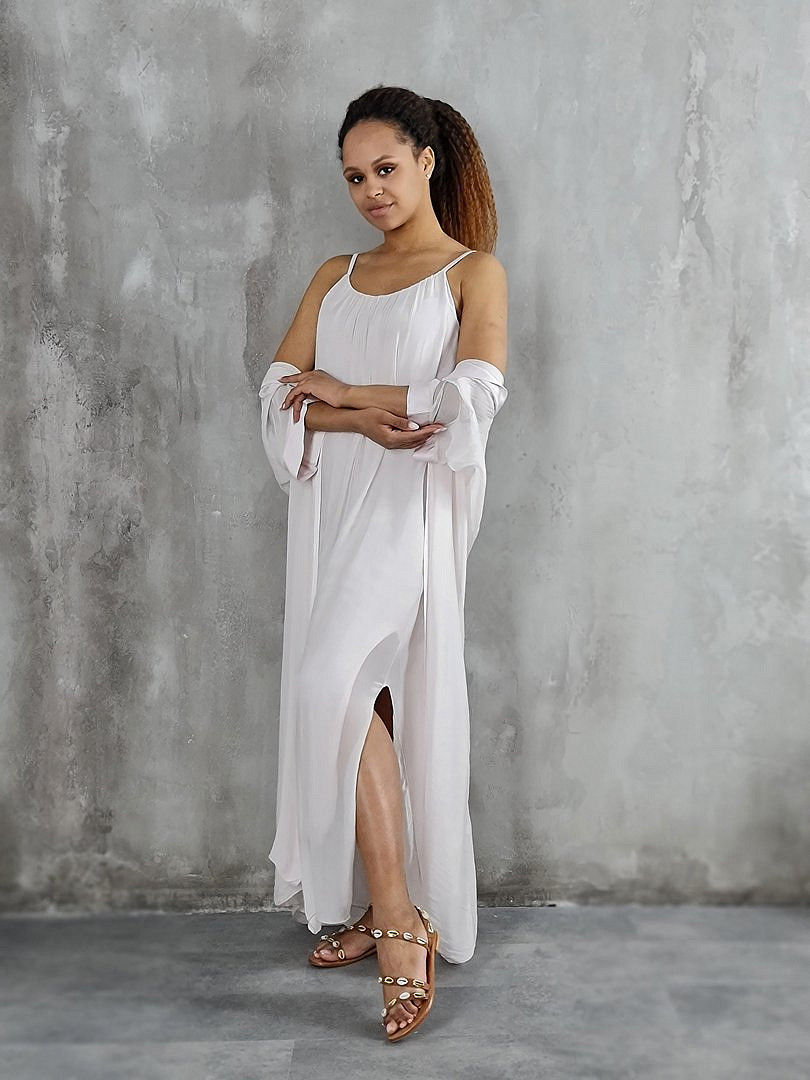 Комплект Segreto шёлковый платье и накидка пудровый, фотография №1