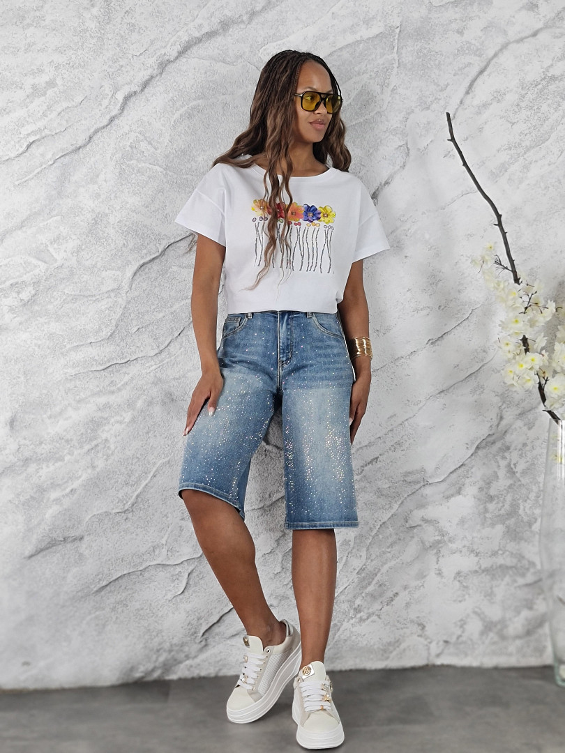 Бермуды My Little Italy со стразами синие, фотография №2