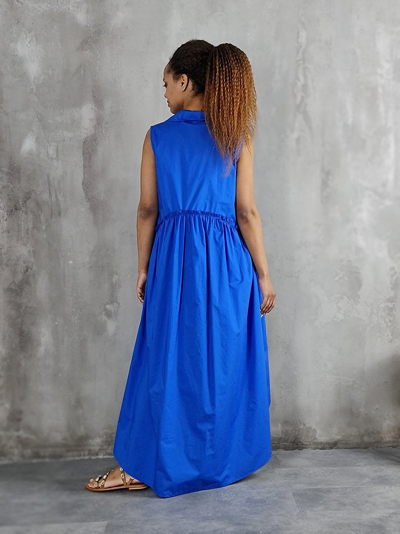 Платье MIHO'S свободное без рукавов с ассиметричным подолом электрик, фотография №2