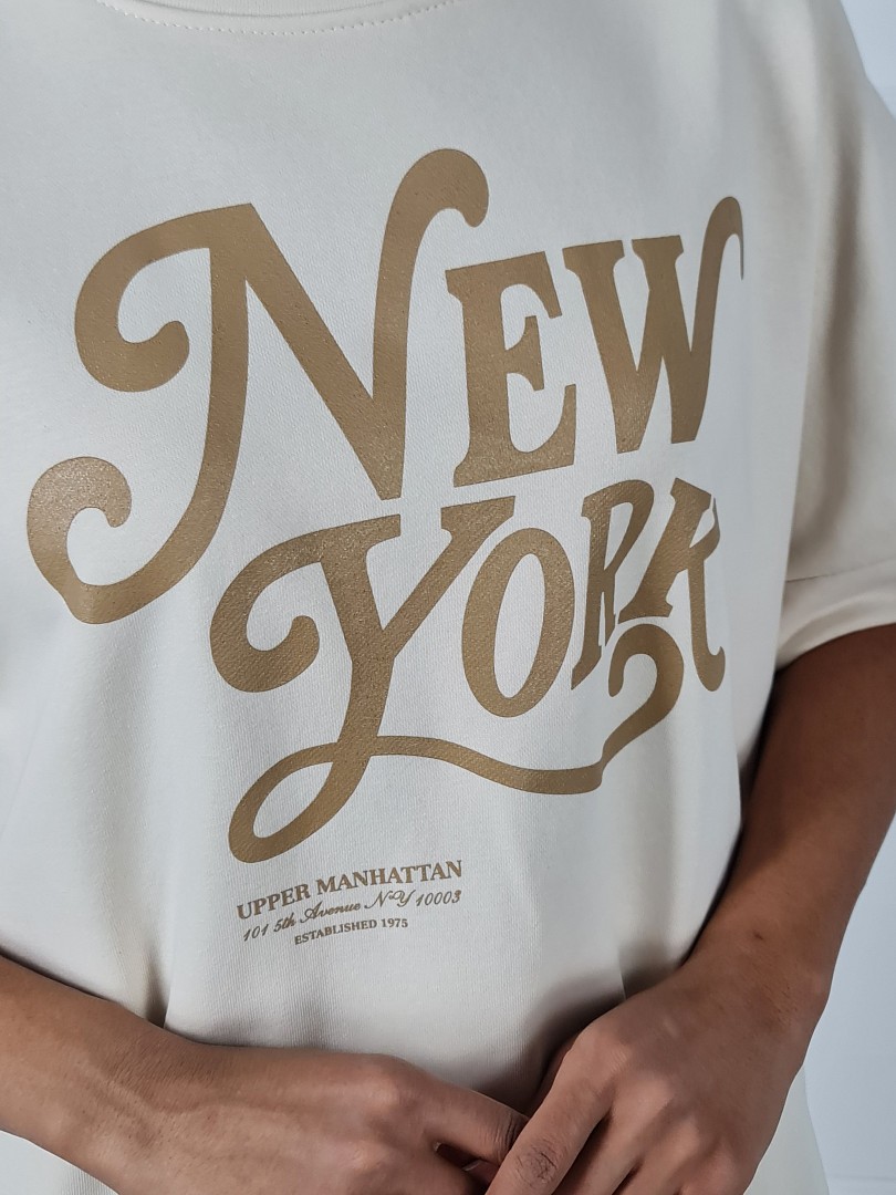 Платье-футболка MIHO'S с надписью "New york" кремовое, фотография №3