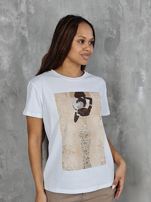 Футболка Mitica&Co. с принтом Девушка с кувшином белая