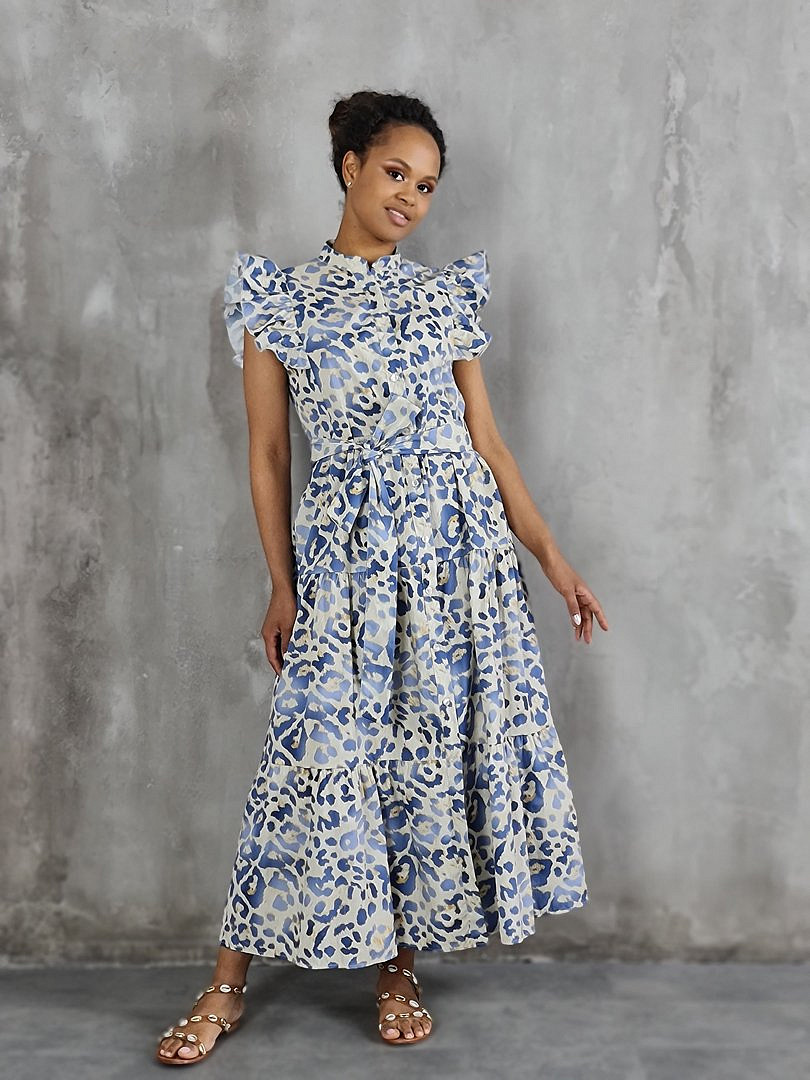 Платье MIHO'S с леопардовым принтом и поясом голубое , фотография №2