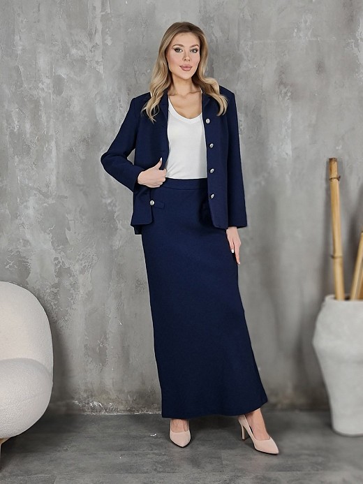 Юбка CLOTHÉ фактурная с декоративными пуговицами темно-синяя