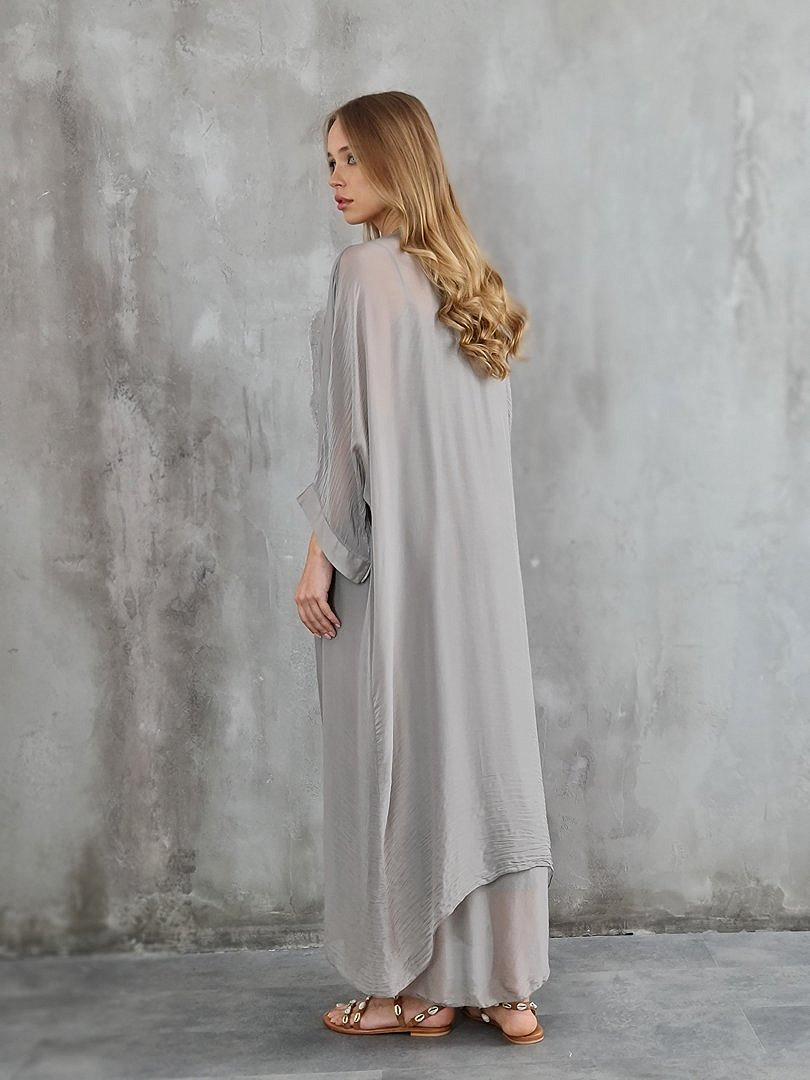 Комплект Segreto шёлковый платье и накидка хаки (серый), фотография №4