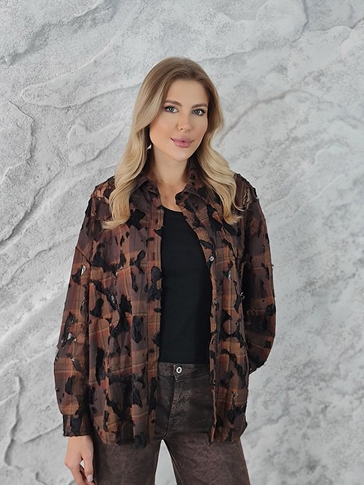 Рубашка Mitica&Co. с рванным эффектом в клетку шоколад