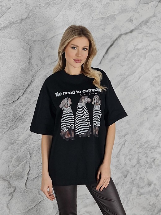 Футболка DEGREES с собакой  в тельняшке черная