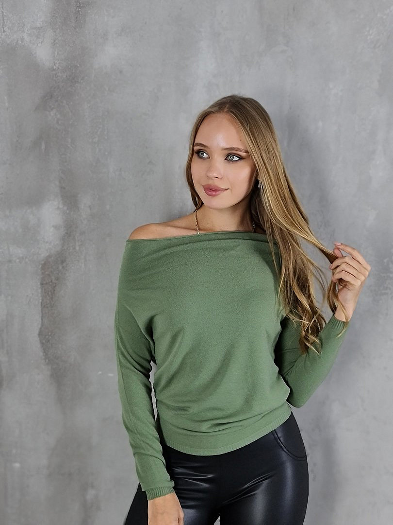 Джемпер Kontatto с широким воротом хаки (Militare), фотография №1