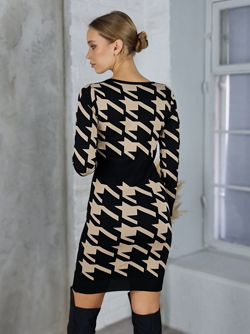 Платье J-Clair с принтом крупная гусиная лапка чёрное, фотография №3