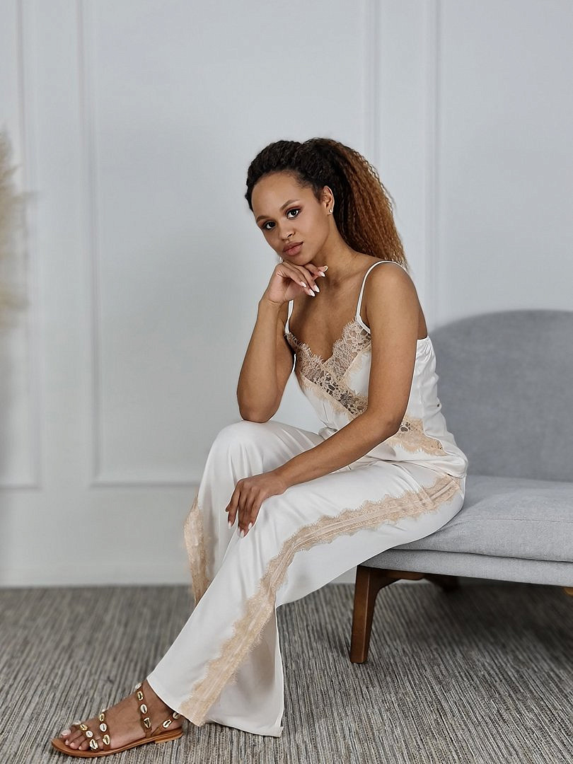 Костюм Saiph топ и брюки с кружевом кремовый, фотография №1