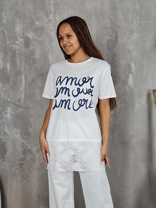 Футболка JEAN LOUIS FRANCOISE с надписью "amore" белая 