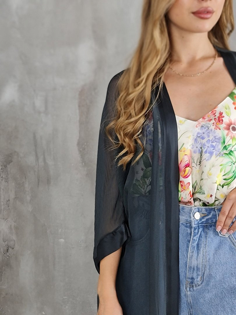 Накидка Pura Seta длинная шёлковая тёмно-синяя, фотография №4