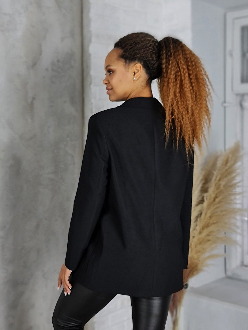 Пиджак Imperial из плотной ребристой ткани с поясом чёрный, фотография №5