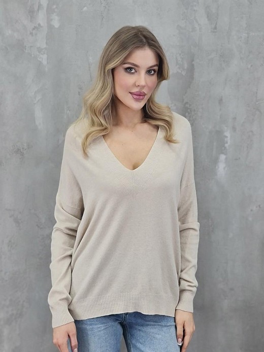 Джемпер Imperial длинный рукав v вырез кремовый