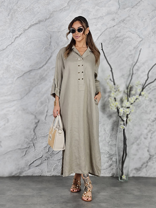 Платье CLOTHÉ с золотыми пуговицами бежевое