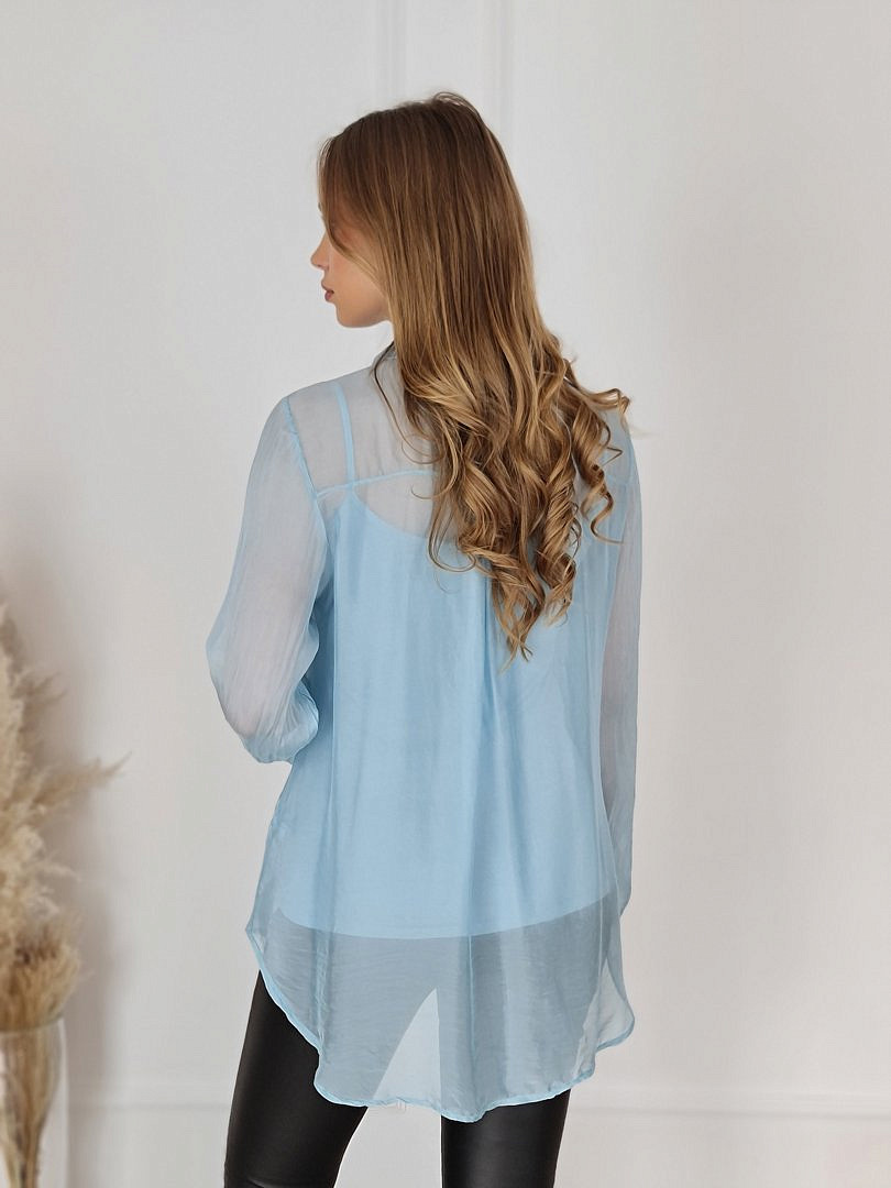 Рубашка Pura Seta с добавлением шёлка светло-голубая, фотография №2