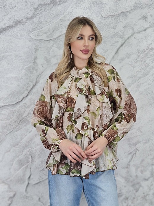 Блузка BluRoyal цветочный принт шоколад
